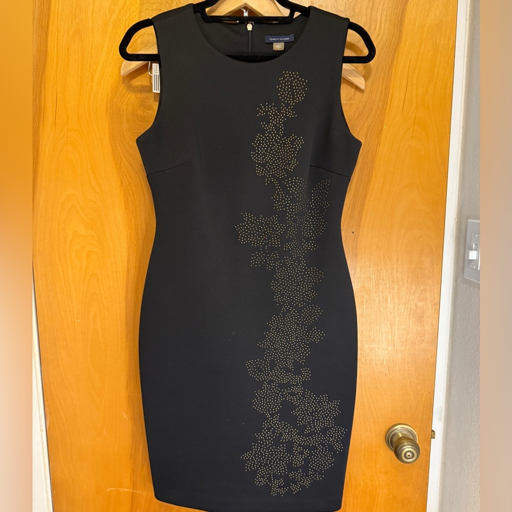 Tommy Hilfiger Black Midi Dress with Gold Accents